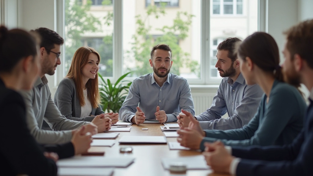 Groep in vergadering met verschillende niveaus van participatie zichtbaar