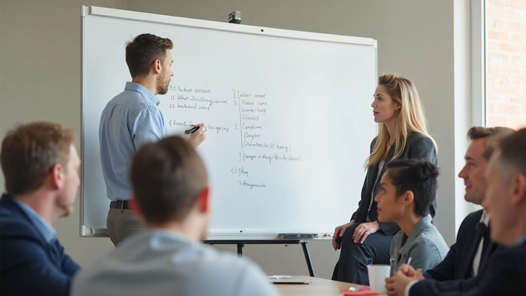 Facilitator schrijft notities op groot papier terwijl groep toekijkt