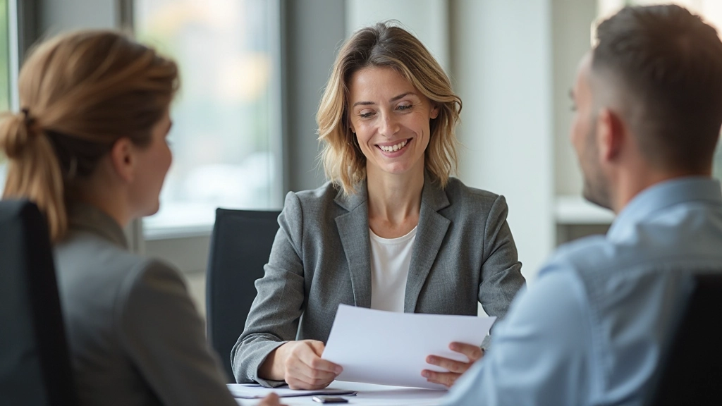 Manager reviewing action items checklist with team member in modern office environment