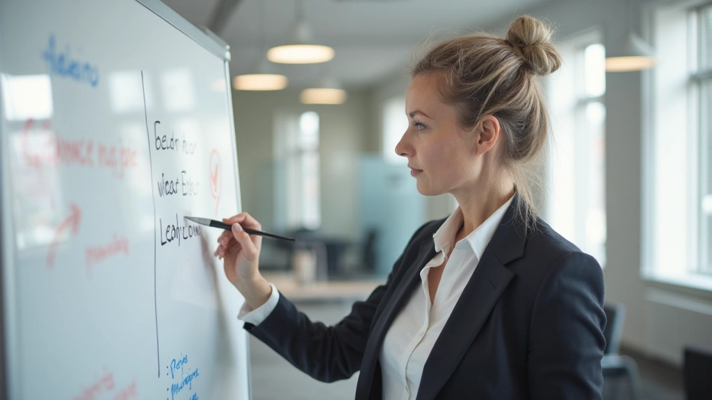 Facilitator schrijft agenda op groot whiteboard terwijl teamleden toekijken