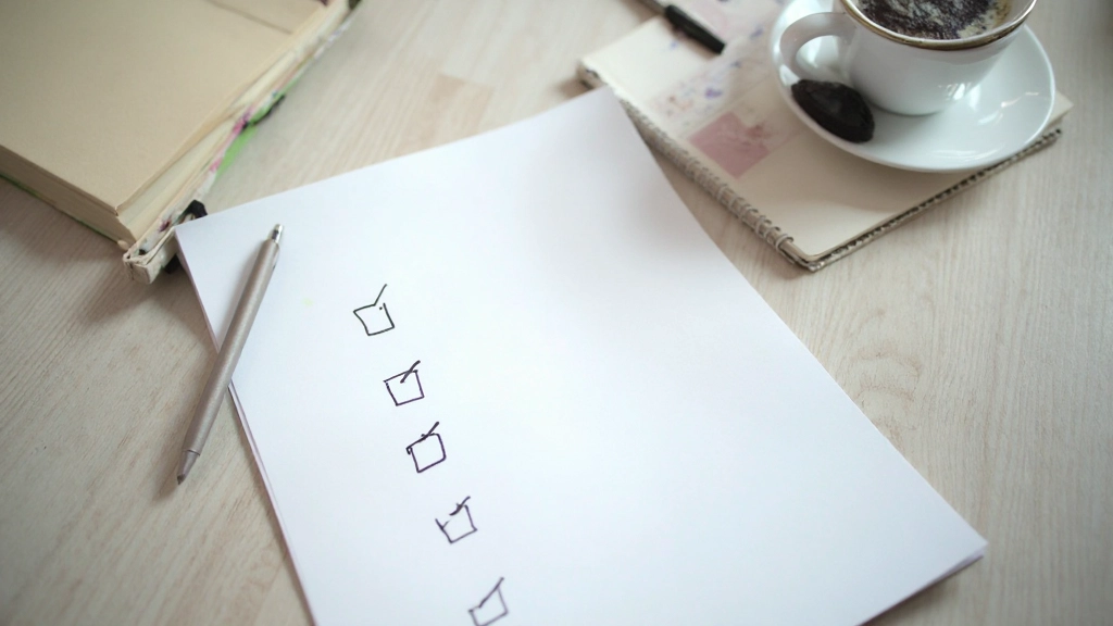 Agendapunten op papier met pen en koffie ernaast op bureau